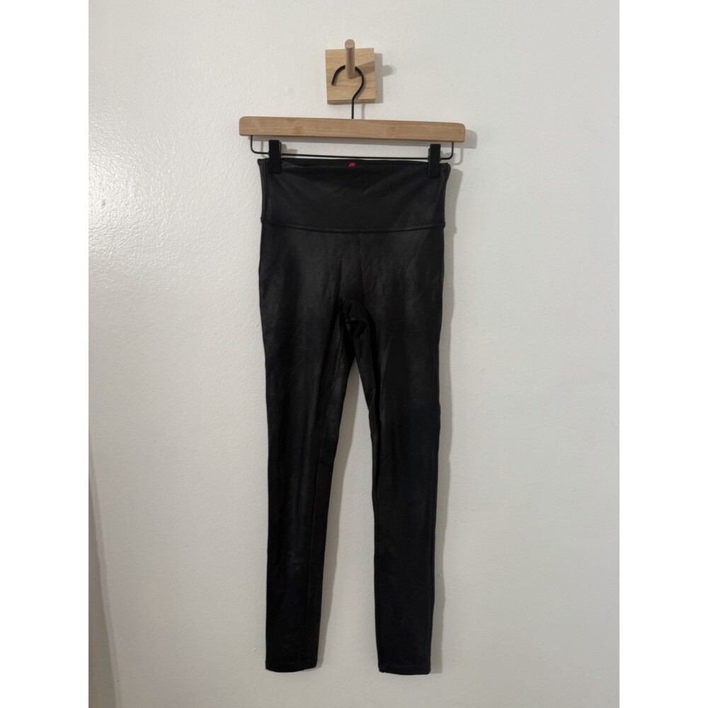 Spanx Faux Leather Leggings for Women Size S Black Shaping Tummy Control Sleek